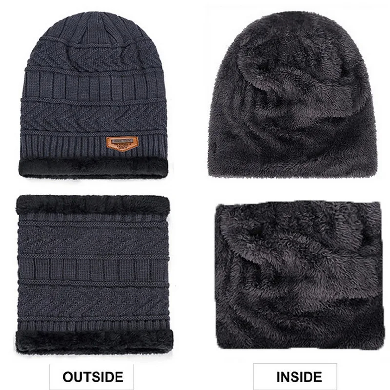 Winter Hats Knit Cap and Velvet Hat Coral Fleece Scarf Outdoor