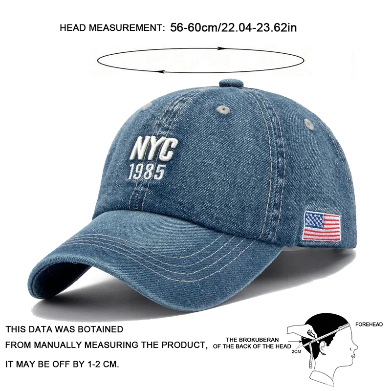 USA NYC Baseball Cap Denim Embroidery Premium Hat USA NYC Baseball Cap Denim Embroidery Premium Hat