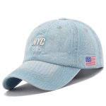 USA NYC Baseball Cap Denim Embroidery Premium Hat 7 USA NYC Baseball Cap Denim Embroidery Premium Hat Sky Blue
