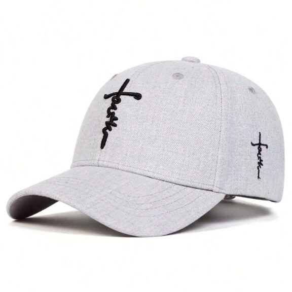 Faith Cross Embroidered Cotton Baseball Cap 15 faith cross embroidered cotton baseball cap gray 1