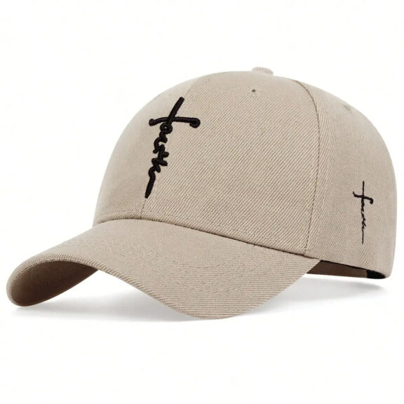 Faith Cross Embroidered Cotton Baseball Cap 12 faith cross embroidered cotton baseball cap khaki