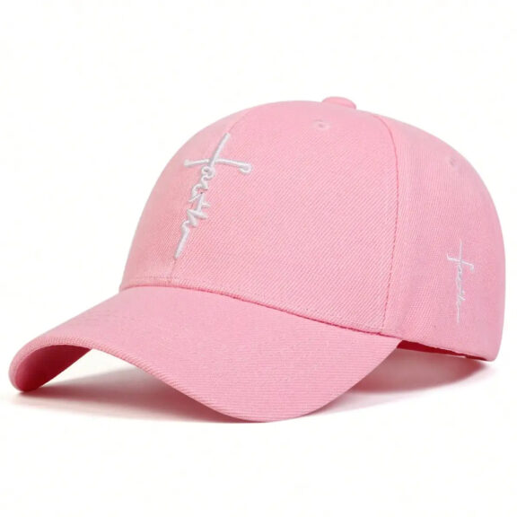 Faith Cross Embroidered Cotton Baseball Cap 9 faith cross embroidered cotton baseball cap pink