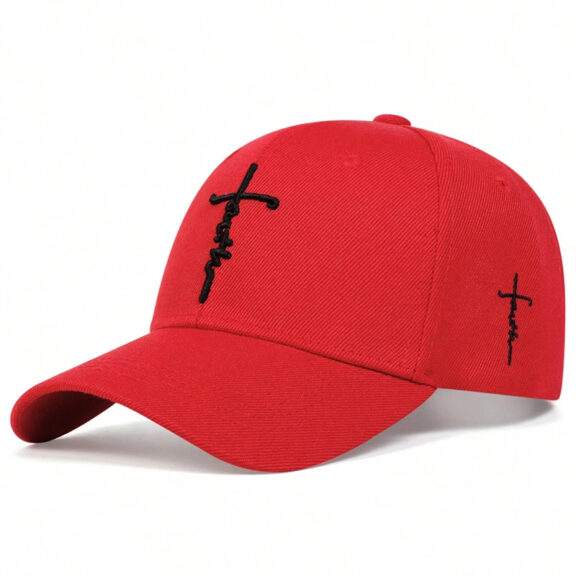 Faith Cross Embroidered Cotton Baseball Cap 14 faith cross embroidered cotton baseball cap red 1