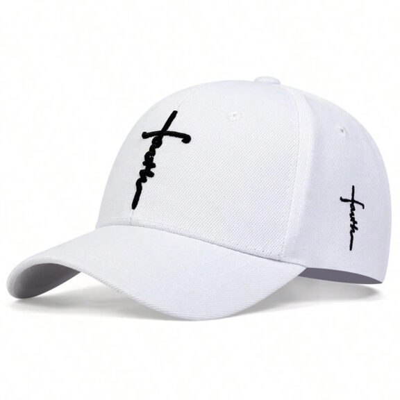 Faith Cross Embroidered Cotton Baseball Cap 13 faith cross embroidered cotton baseball cap white 1