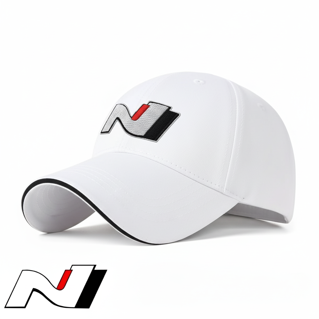 Hyundai N Hat Embroidered Baseball Cap - Limited Edition White Color Hyundai N Hat Embroidered Baseball Cap - Limited Edition White Color