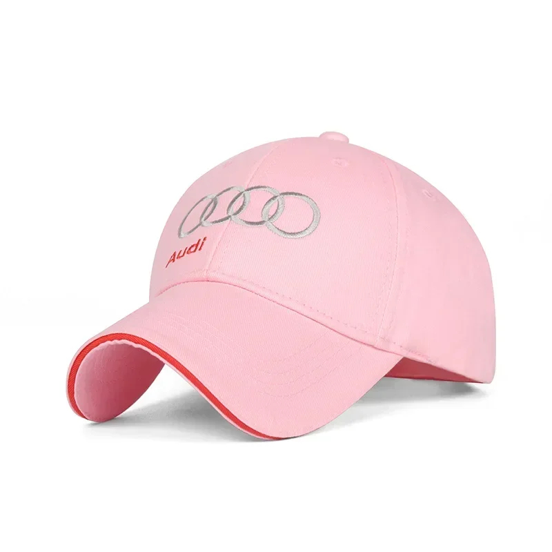 Audi Hat – Embroidered Adjustable Cotton Cap with Audi Rings Logo and Red Trim 5 Audi Hat Black with Red Trim and Embroidered Rings Logo
