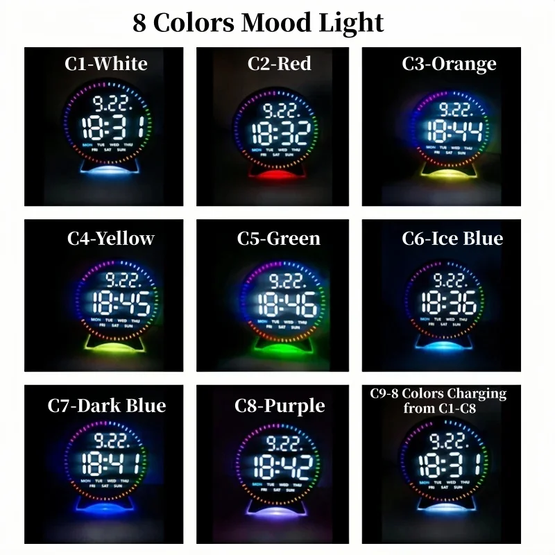 Digital LED Alarm Clock - Mood Light Table Clock with Dual Alarm 12 digital led alarm clock 8 color mood light options
