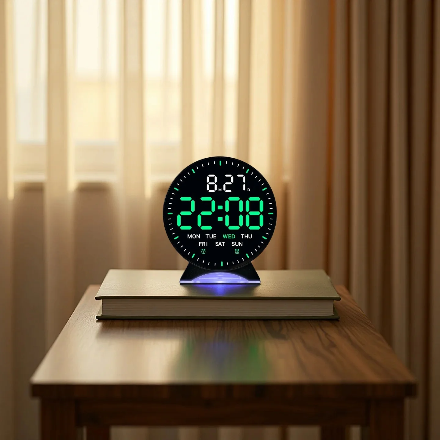 Digital LED Alarm Clock - Mood Light Table Clock with Dual Alarm 24 digital led alarm clock on windowsill