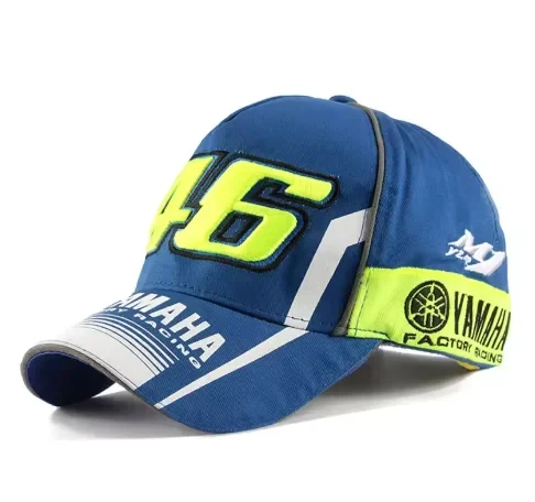 yamaha 46 racing baseball cap in blue with neon yellow number